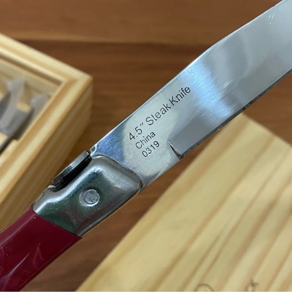 6pcs. WOLFGANG PUCK 4.5” Stainless Steel Steak Knife Set Wood Storage Box Red - Picture 11 of 13